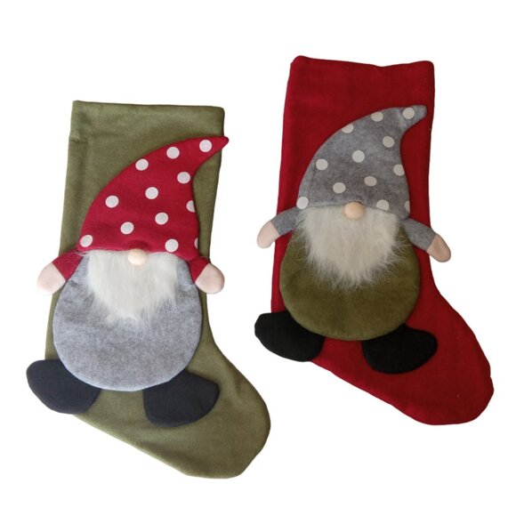 2 Large Gnome Stockings, Holiday Christmas Stockings, Christmas Decor - Picture 2 of 13